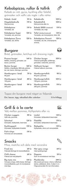 Kebab, burgare och à la carte